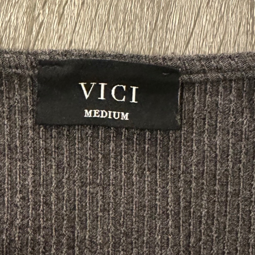VICI Charcoal Grey Ribbed Long Sleeve Knot Front V-Neck Mini Dress Medium - Picture 7 of 11